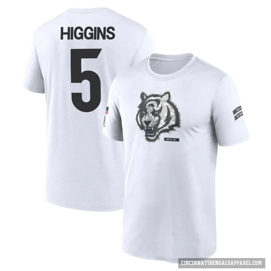 Youth ＃5 Tee Higgins Cincinnati Bengals White 2024 Salute to Service Performance T-Shirt