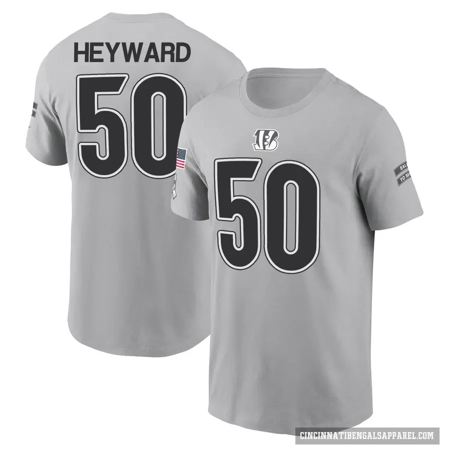 Youth ＃50 Shaka Heyward Cincinnati Bengals Gray 2024 Salute to Service T-Shirt