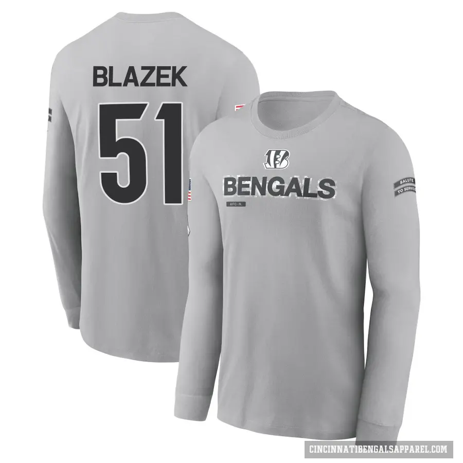 Youth ＃51 Justin Blazek Cincinnati Bengals Gray 2024 Salute to Service Long Sleeve T-Shirt