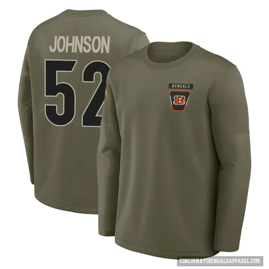 Youth ＃52 Cedric Johnson Cincinnati Bengals Olive 2025 Salute to Service Sideline Coaches Long Sleeve T-Shirt
