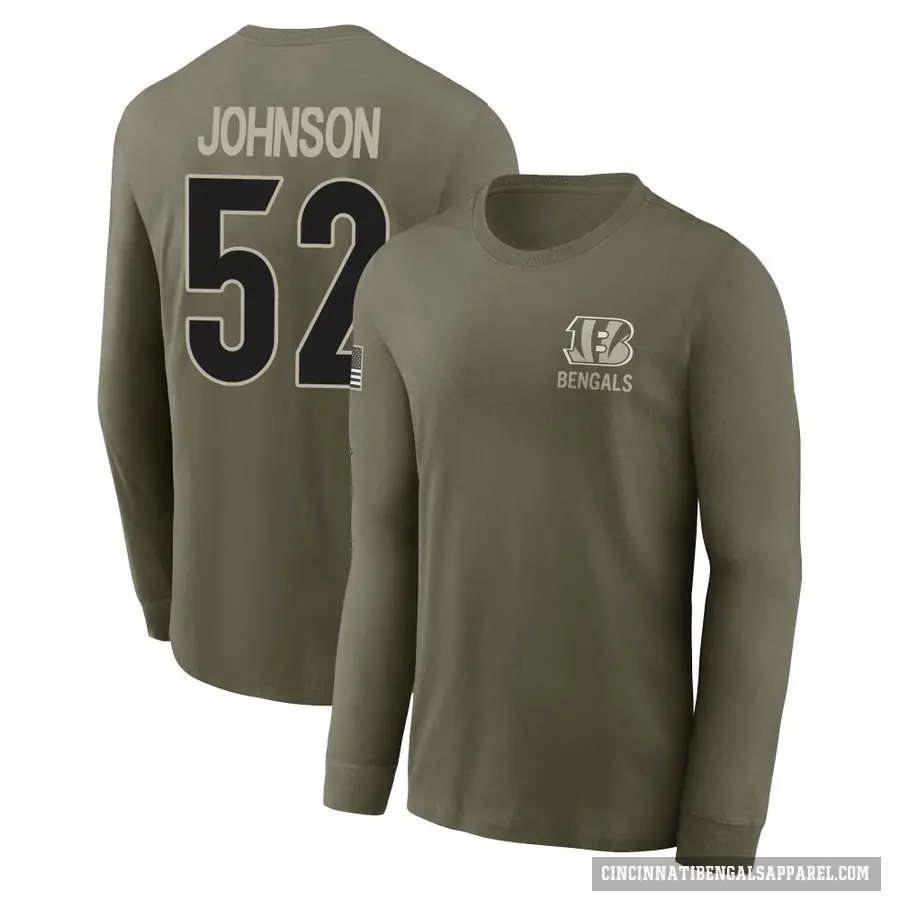Youth ＃52 Cedric Johnson Cincinnati Bengals Olive 2025 Salute to Service Sideline Long Sleeve T-Shirt