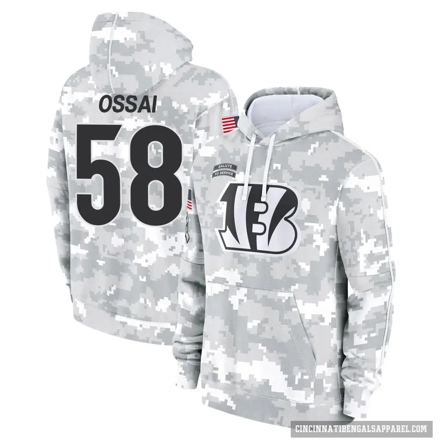 Youth ＃58 Joseph Ossai Cincinnati Bengals Arctic Camo 2024 Salute to Service Club Fleece Pullover Hoodie