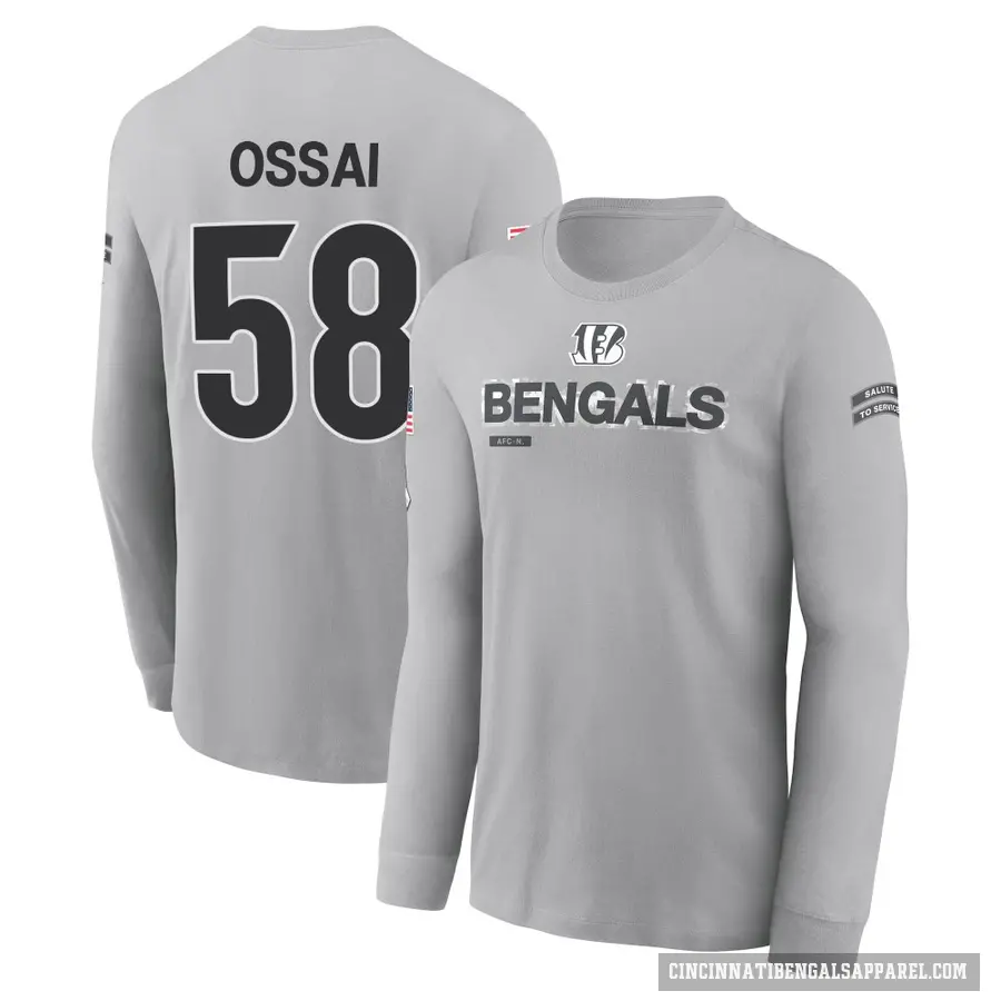 Youth ＃58 Joseph Ossai Cincinnati Bengals Gray 2024 Salute to Service Long Sleeve T-Shirt