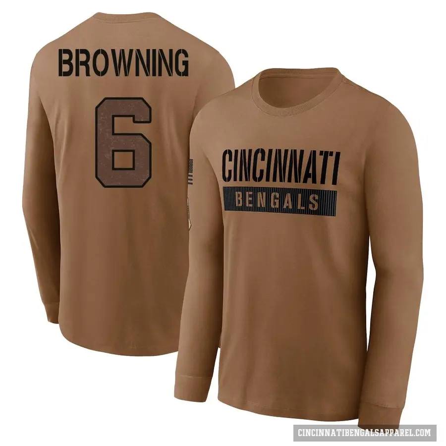 Youth ＃6 Jake Browning Cincinnati Bengals Brown 2023 Salute To Service Long Sleeve T-Shirt