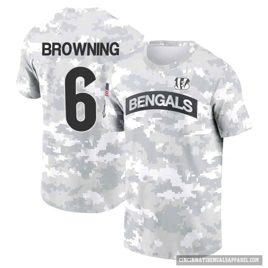 Youth ＃6 Jake Browning Cincinnati Bengals Brown Arctic Camo 2024 Salute to Service Performance T-Shirt
