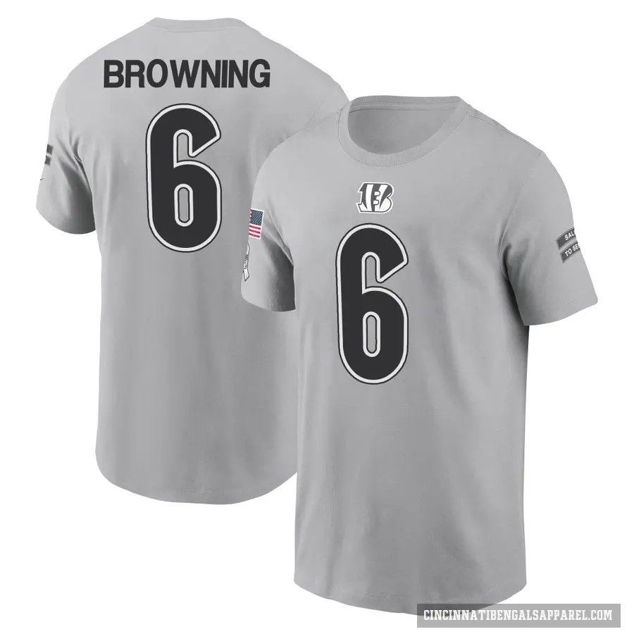 Youth ＃6 Jake Browning Cincinnati Bengals Brown Gray 2024 Salute to Service T-Shirt