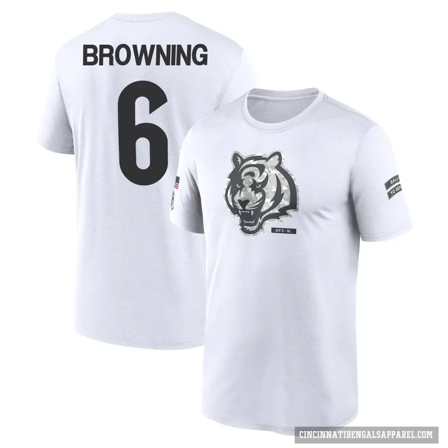 Youth ＃6 Jake Browning Cincinnati Bengals White 2024 Salute to Service Performance T-Shirt