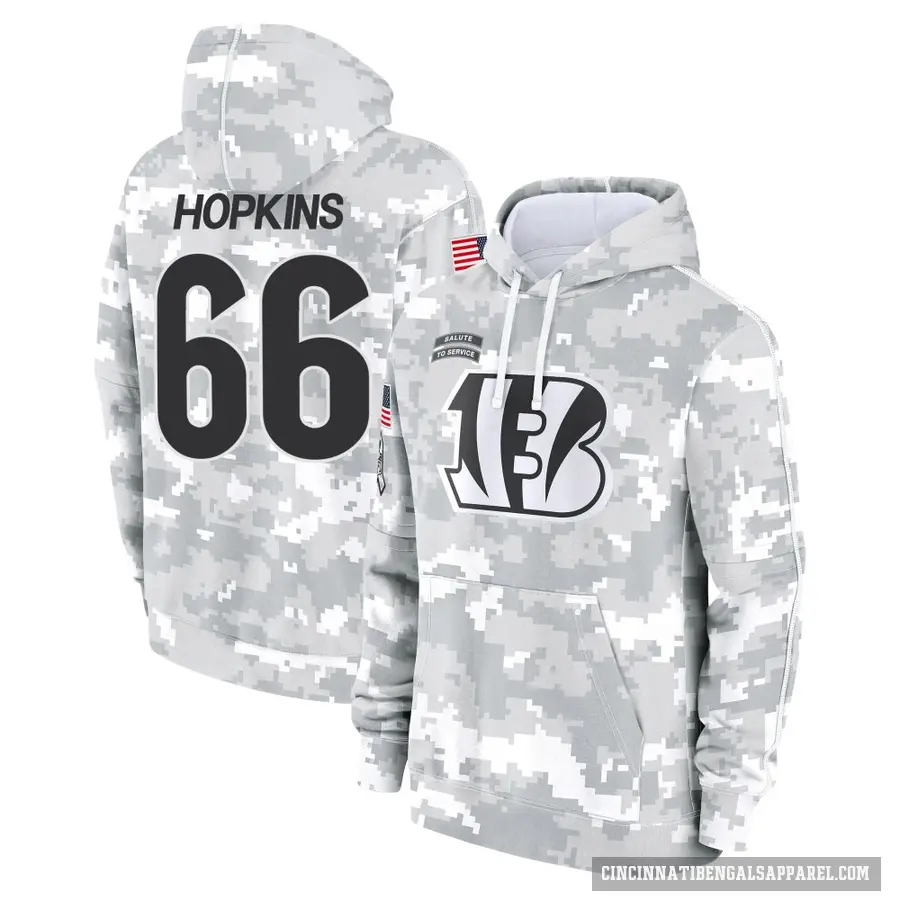 Youth ＃66 Trey Hopkins Cincinnati Bengals Arctic Camo 2024 Salute to Service Club Fleece Pullover Hoodie