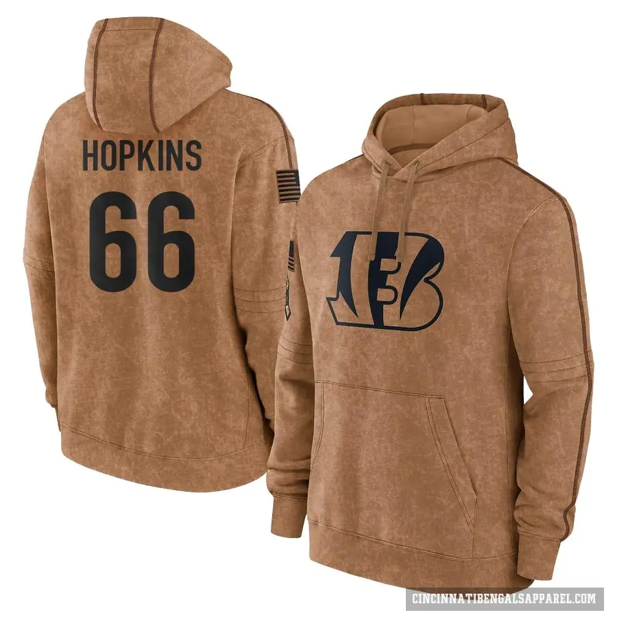 Youth ＃66 Trey Hopkins Cincinnati Bengals Brown 2023 Salute To Service Club Pullover Hoodie