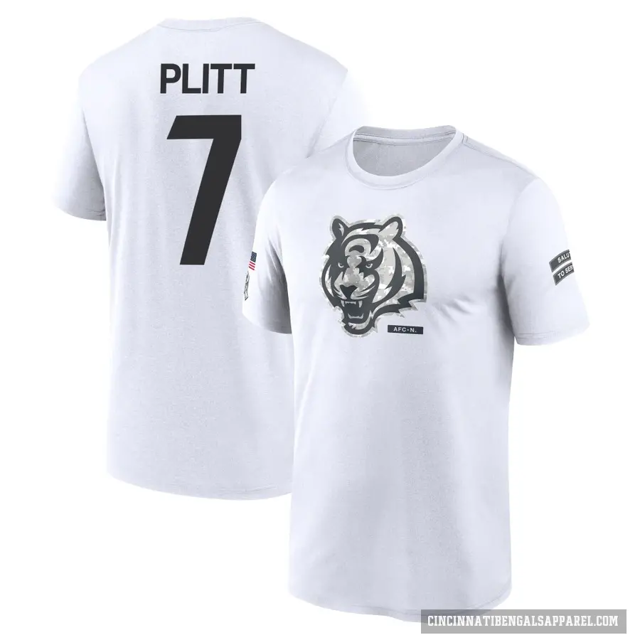 Youth ＃7 Drew Plitt Cincinnati Bengals White 2024 Salute to Service Performance T-Shirt