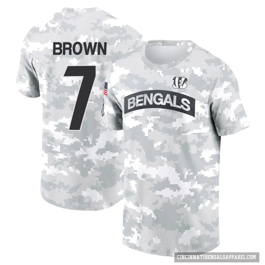 Youth ＃7 Jon Brown Cincinnati Bengals Brown Arctic Camo 2024 Salute to Service Performance T-Shirt