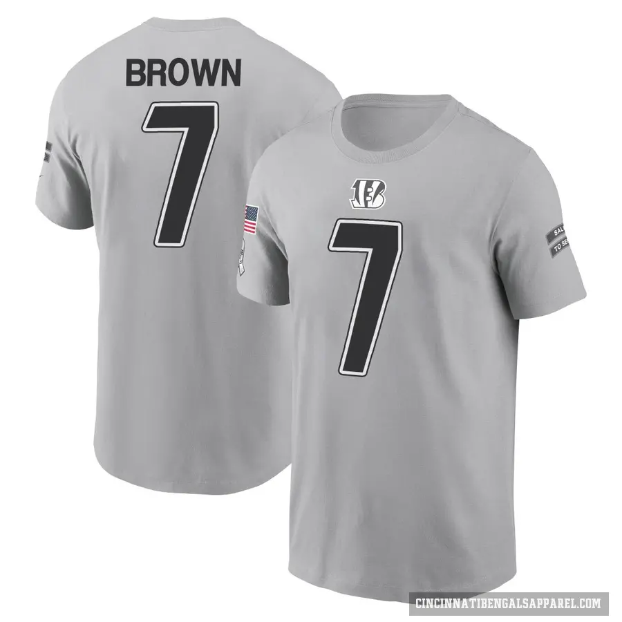 Youth ＃7 Jon Brown Cincinnati Bengals Brown Gray 2024 Salute to Service T-Shirt