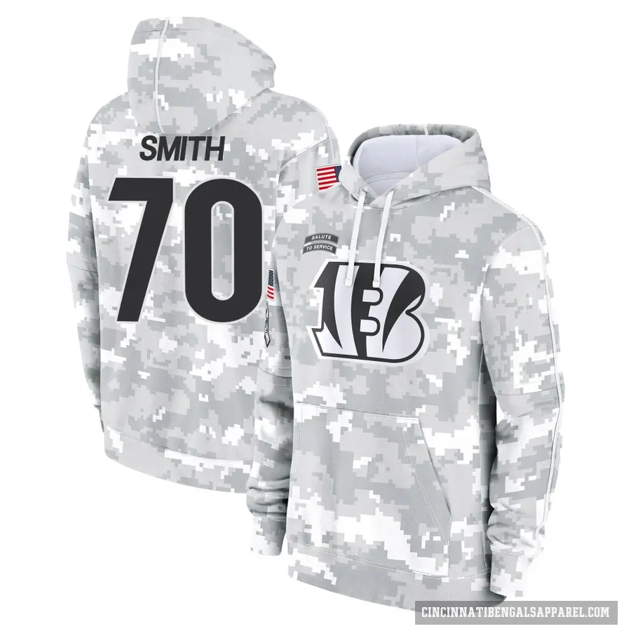 Youth ＃70 D'Ante Smith Cincinnati Bengals Arctic Camo 2024 Salute to Service Club Fleece Pullover Hoodie