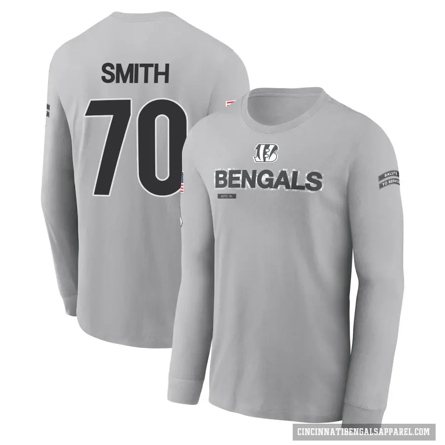Youth ＃70 D'Ante Smith Cincinnati Bengals Gray 2024 Salute to Service Long Sleeve T-Shirt