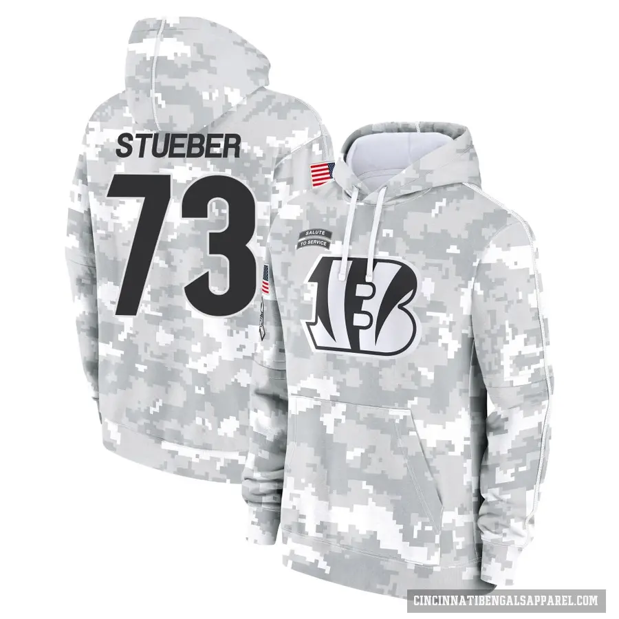 Youth ＃73 Andrew Stueber Cincinnati Bengals Arctic Camo 2024 Salute to Service Club Fleece Pullover Hoodie