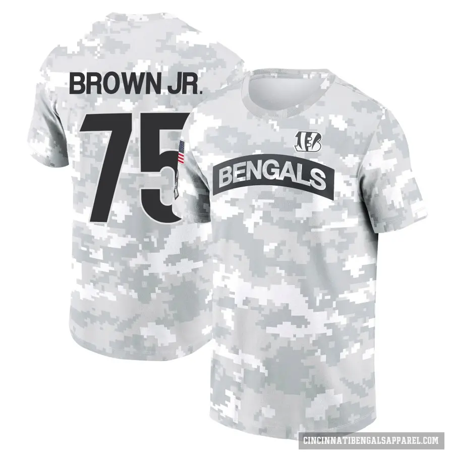 Youth ＃75 Orlando Brown Jr. Cincinnati Bengals Brown Arctic Camo 2024 Salute to Service Performance T-Shirt