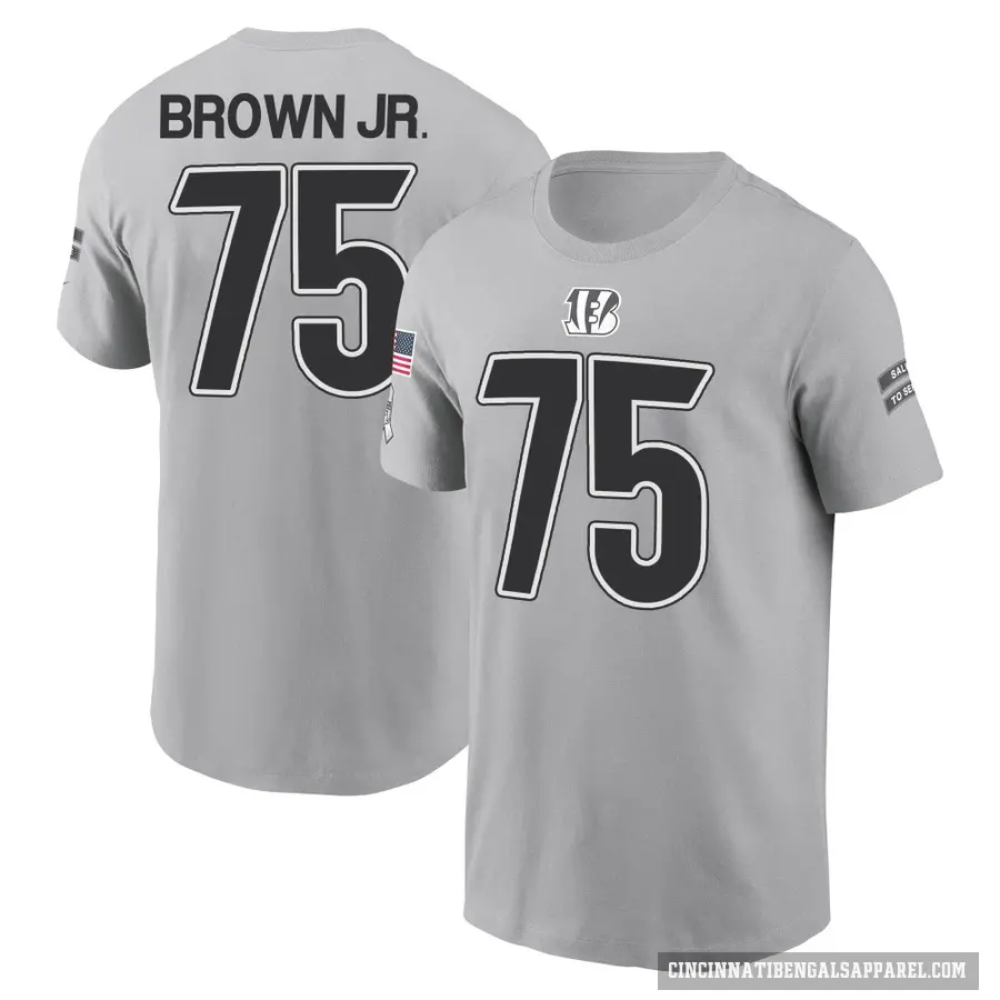 Youth ＃75 Orlando Brown Jr. Cincinnati Bengals Brown Gray 2024 Salute to Service T-Shirt