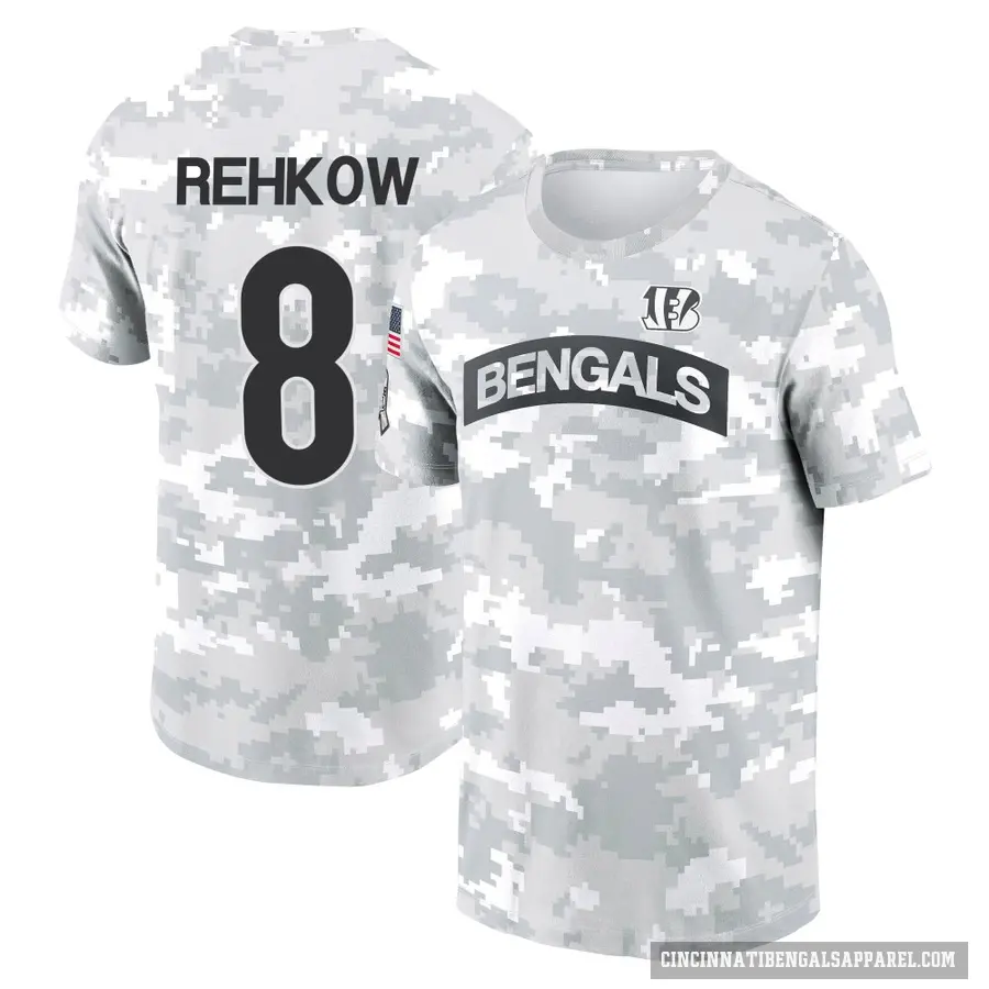 Youth ＃8 Ryan Rehkow Cincinnati Bengals Camo Arctic 2024 Salute to Service Performance T-Shirt