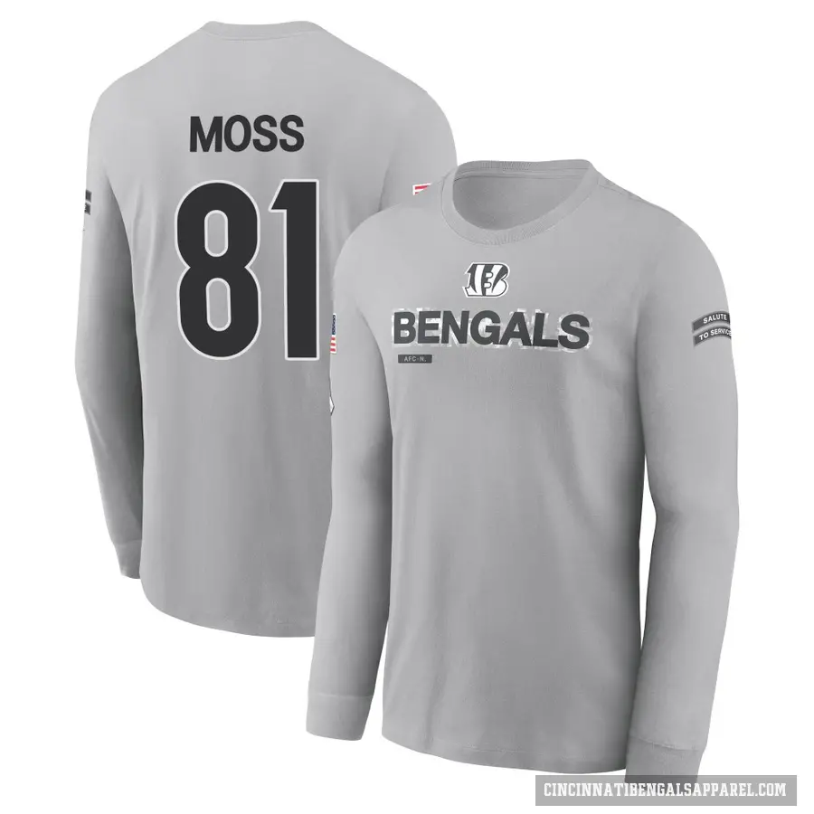 Youth ＃81 Thaddeus Moss Cincinnati Bengals Gray 2024 Salute to Service Long Sleeve T-Shirt
