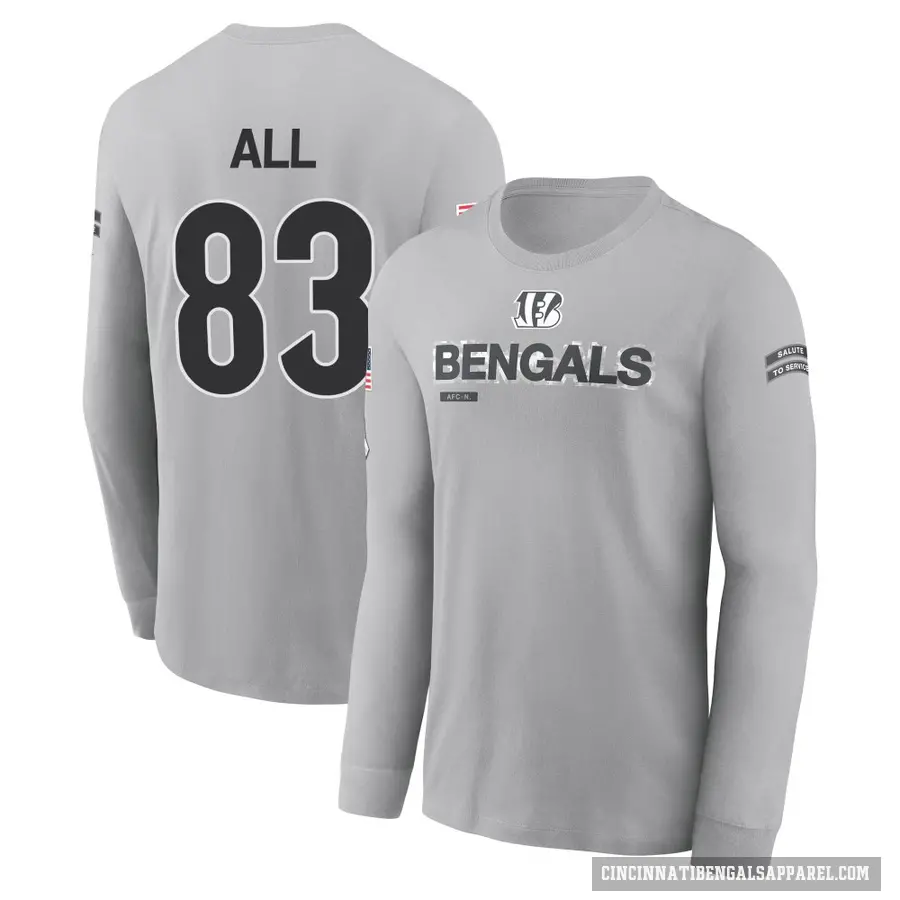 Youth ＃83 Erick All Jr. Cincinnati Bengals Gray 2024 Salute to Service Long Sleeve T-Shirt