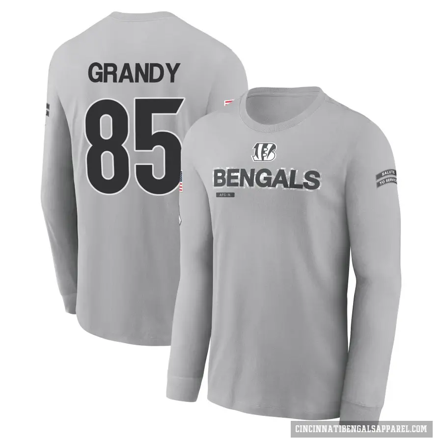 Youth ＃85 Cam Grandy Cincinnati Bengals Gray 2024 Salute to Service Long Sleeve T-Shirt