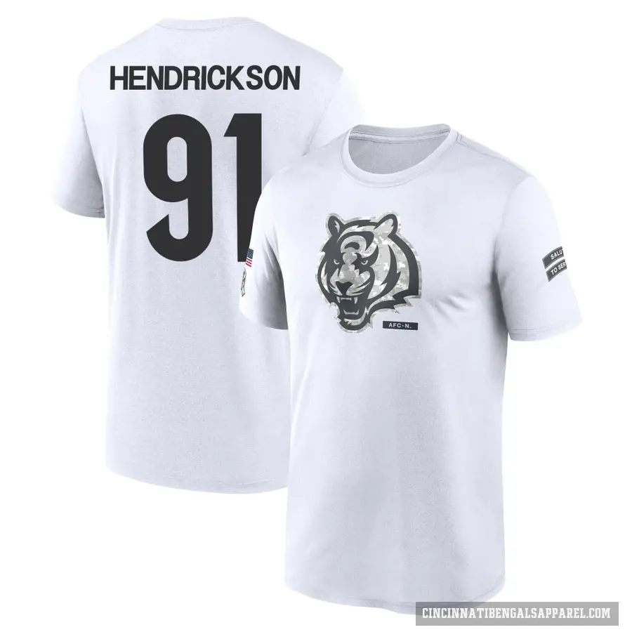 Youth ＃91 Trey Hendrickson Cincinnati Bengals White 2024 Salute to Service Performance T-Shirt