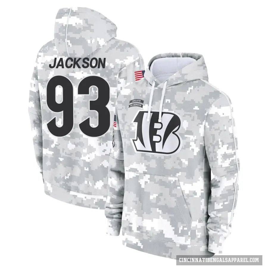 Youth ＃93 McKinnley Jackson Cincinnati Bengals Arctic Camo 2024 Salute to Service Club Fleece Pullover Hoodie