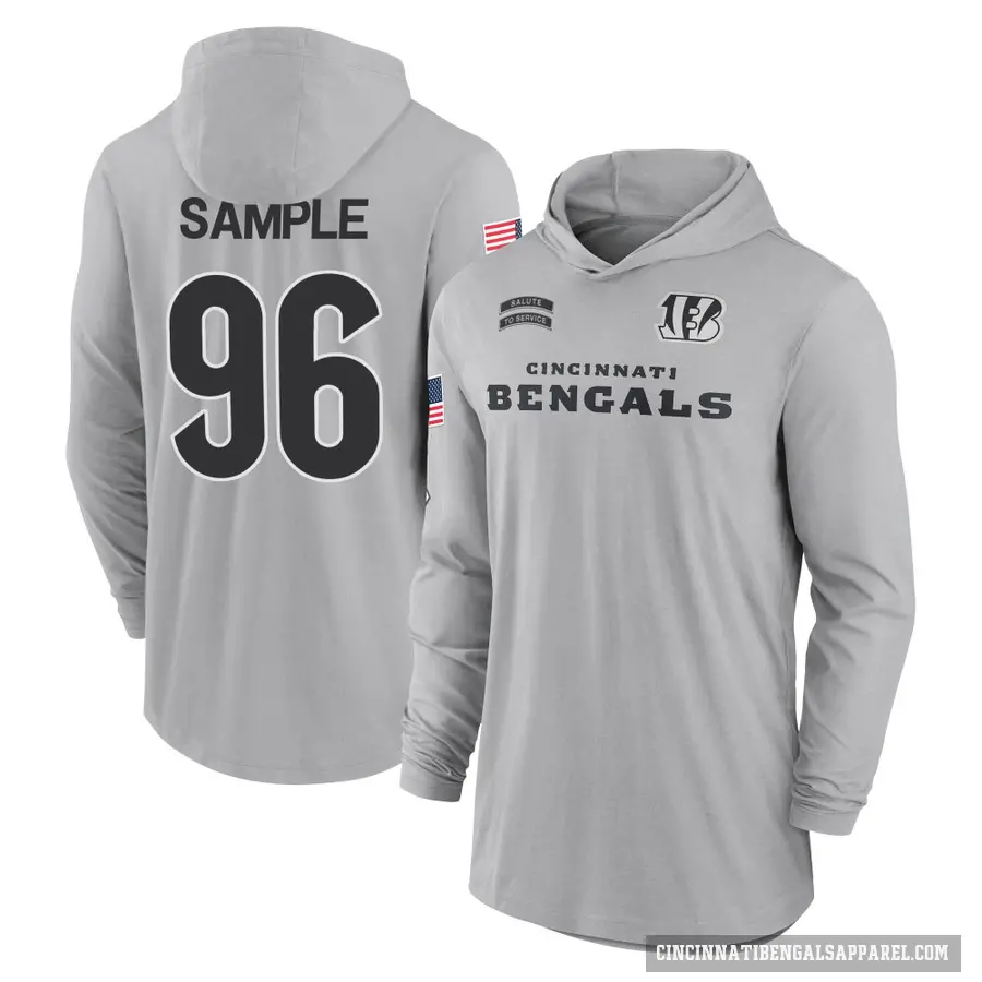 Youth ＃96 Cam Sample Cincinnati Bengals Gray 2024 Salute to Service Lightweight Performance Long Sleeve Hooded T-Shirt