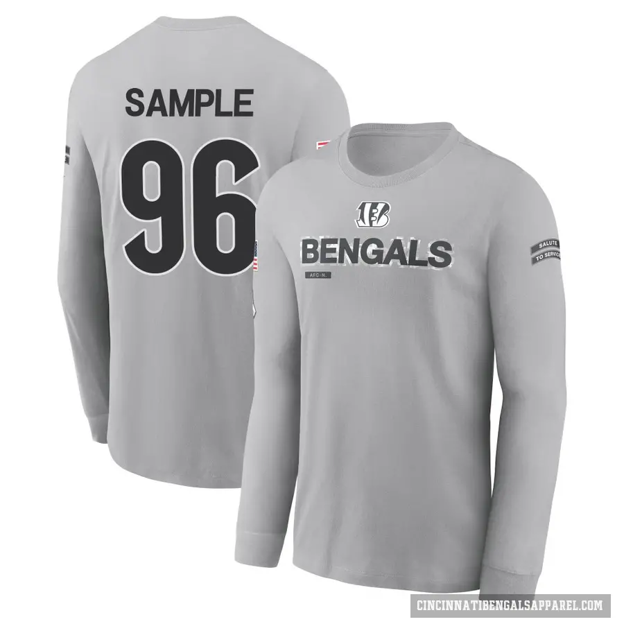 Youth ＃96 Cam Sample Cincinnati Bengals Gray 2024 Salute to Service Long Sleeve T-Shirt