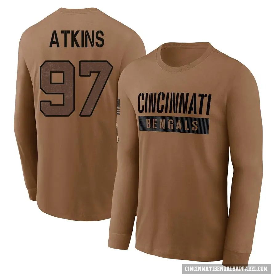 Youth ＃97 Geno Atkins Cincinnati Bengals Brown 2023 Salute To Service Long Sleeve T-Shirt