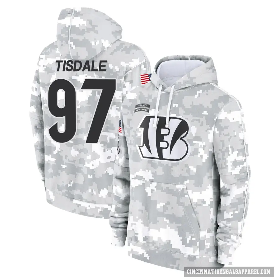 Youth ＃97 Tariqious Tisdale Cincinnati Bengals Arctic Camo 2024 Salute to Service Club Fleece Pullover Hoodie